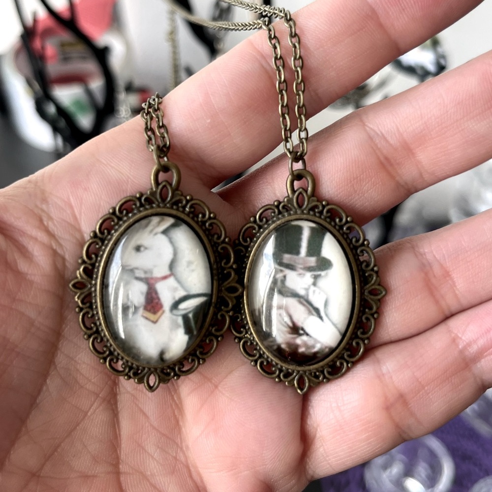 BFF Alice&White Rabbit Cameo Necklaces NWT